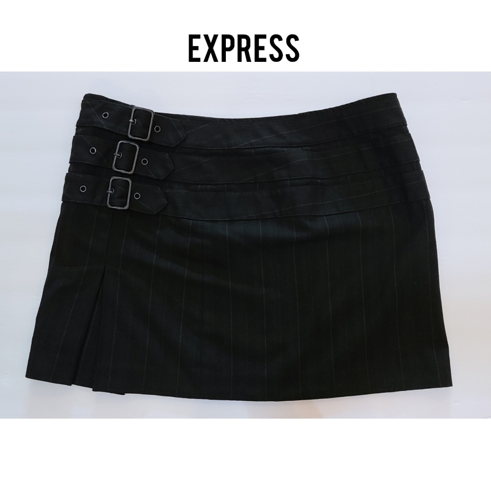 Express Black Pleated Mini Skirt with Buckle Straps
